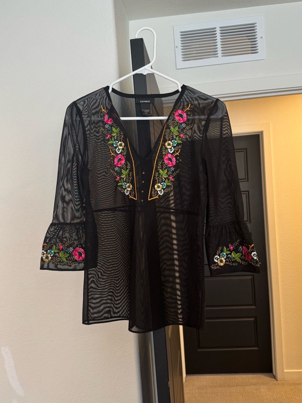 Express Black Sheer Top with Vertical Stripes